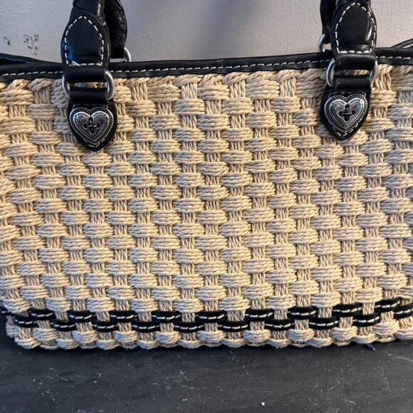 Brighton natural woven bag with black leather twisted handles. - Picture 11 of 15